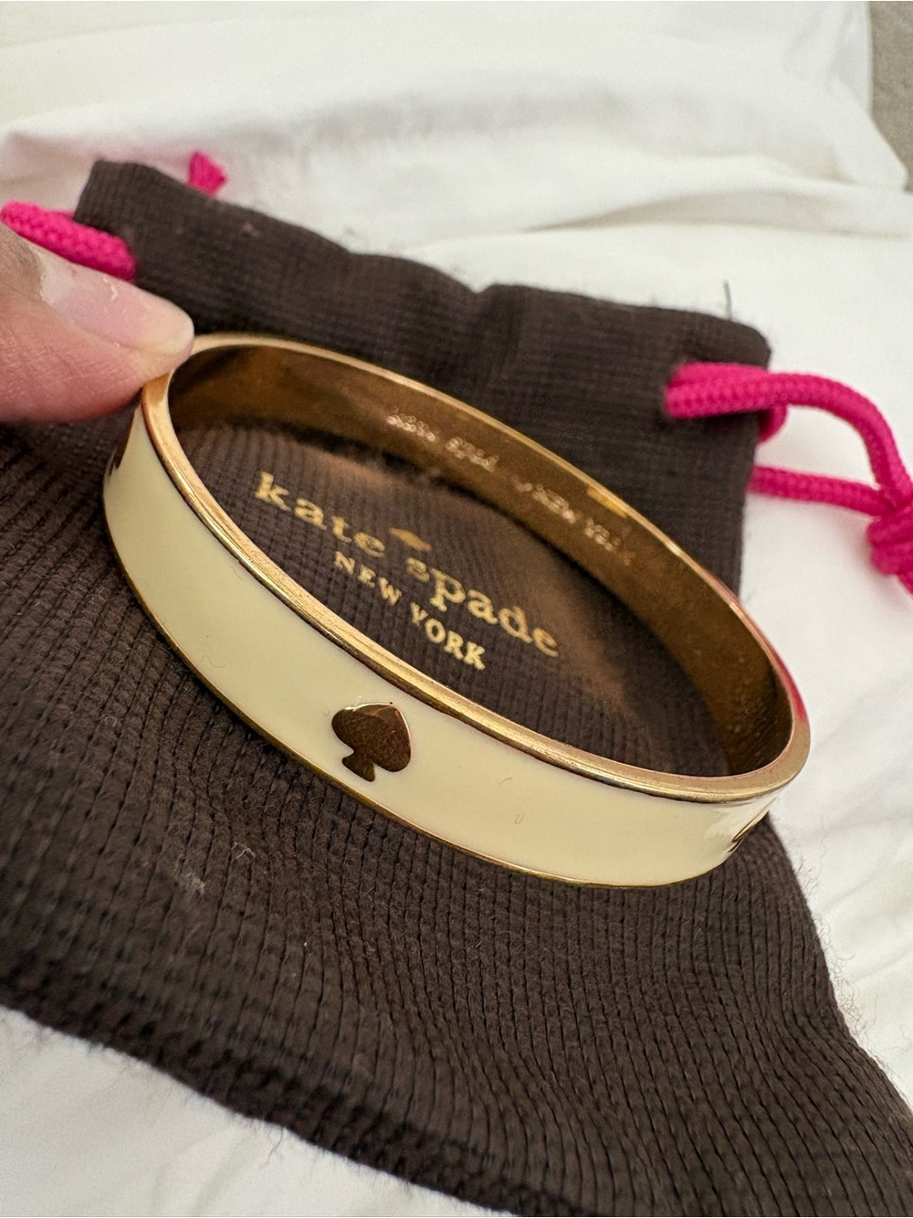 kate spade Cream Enamel Spade Accent Gold-Tone Bangle Bracelet